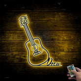 Custom Guitar Musical Instument Metal Wall Art Led Lights, Personalized Guitarist Name Metal Sign, Guitar Line Art Music Studio Metal Wall Hanging